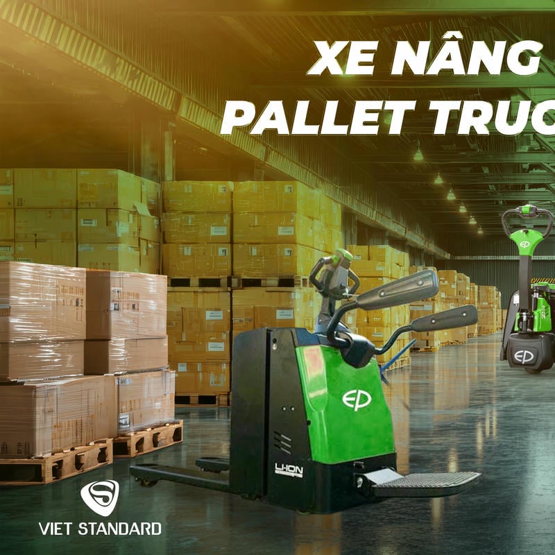 Pallet truck dùng vận chuyển pallet trên nền phẳng, chiều cao nâng 15cm–20cm, tải trọng 1.0–3.5